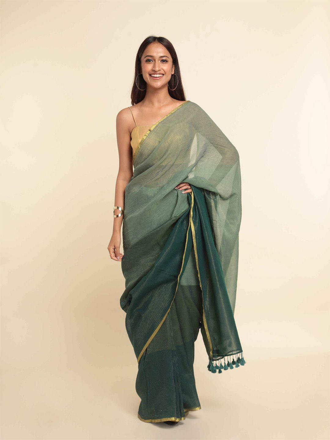 suta-green-&-gold-toned-colourblocked-zari-saree