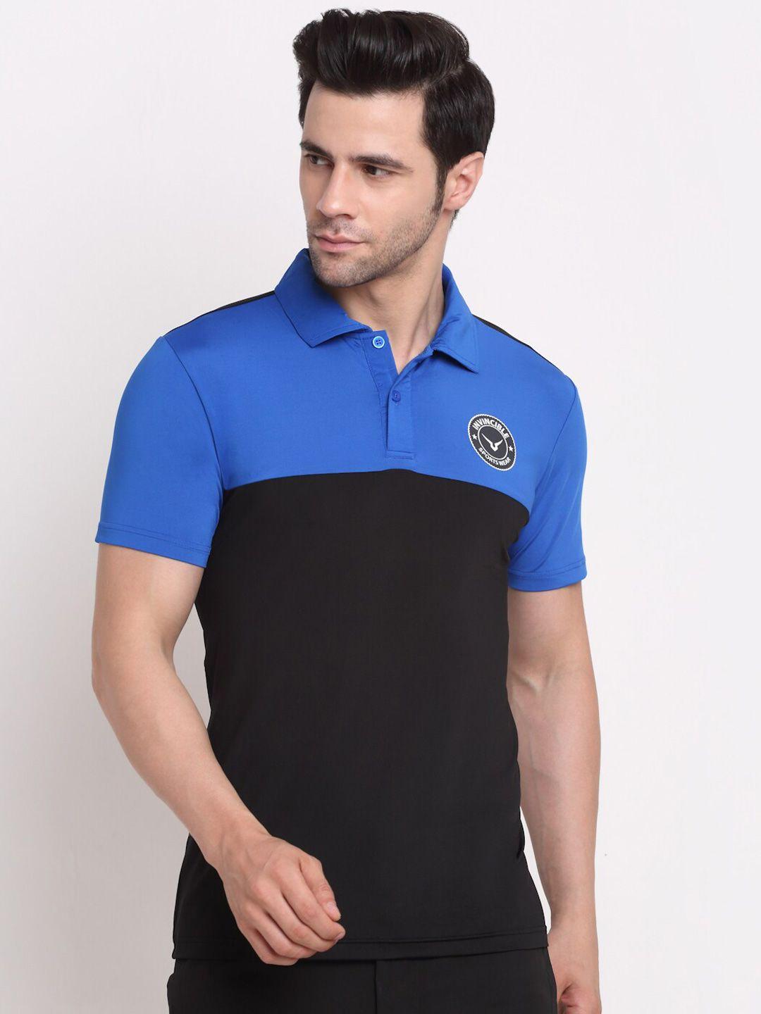 invincible-men-black-&-blue-colourblocked-polo-collar-slim-fit-t-shirt