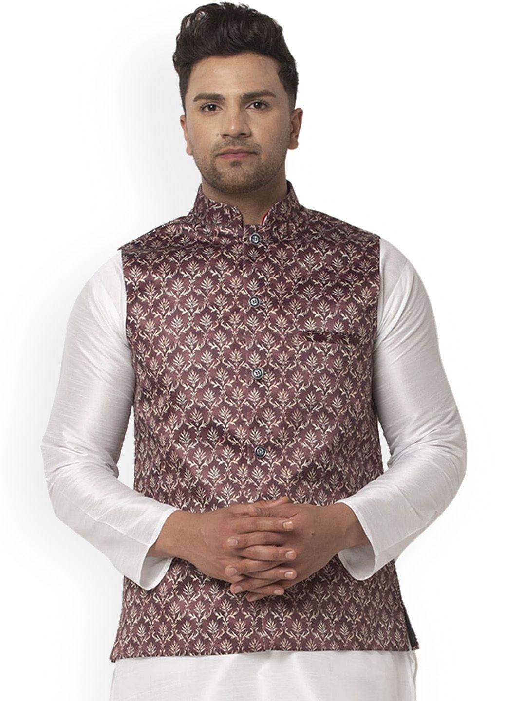 benstoke-men-brown-printed-nehru-jackets