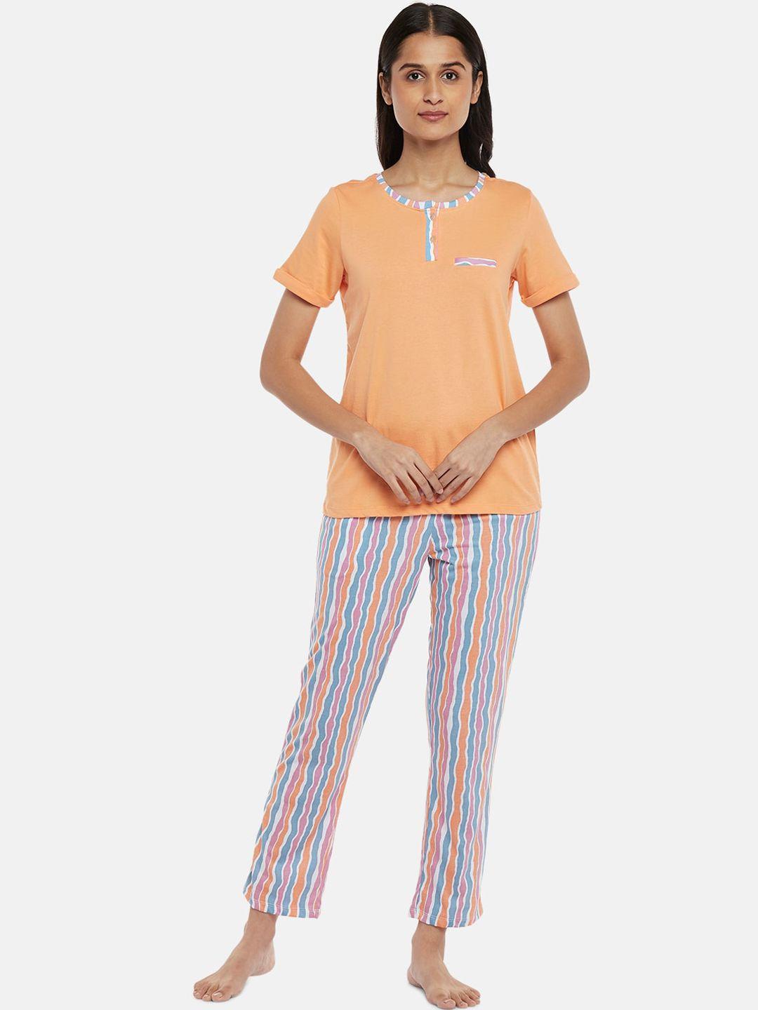 dreamz-by-pantaloons-women-orange-&-blue-night-suit
