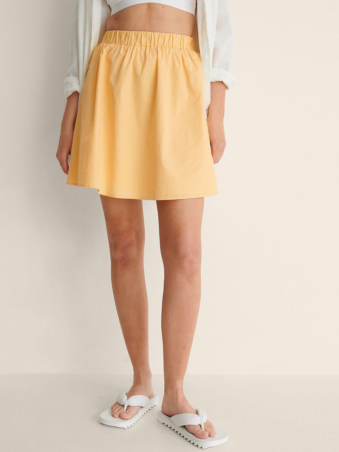 na-kd-women-mustard-yellow-solid-a-line-organic-cotton-mini-skirt