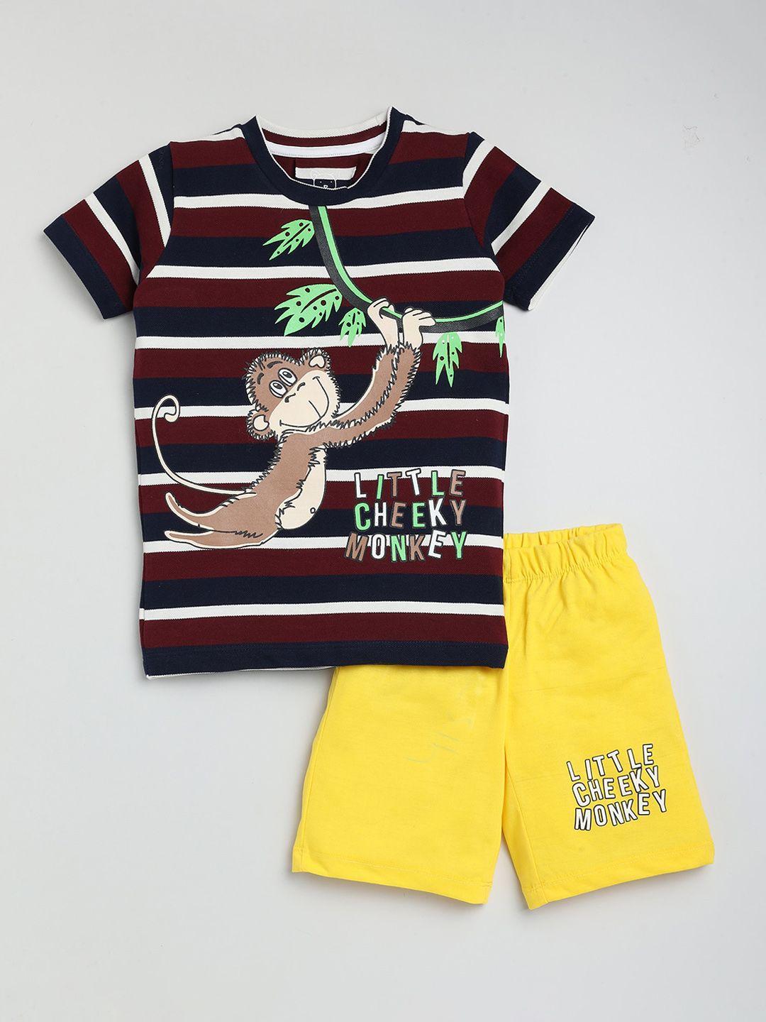 lazy-shark-boys-brown-&-yellow-printed-t-shirt-with-shorts