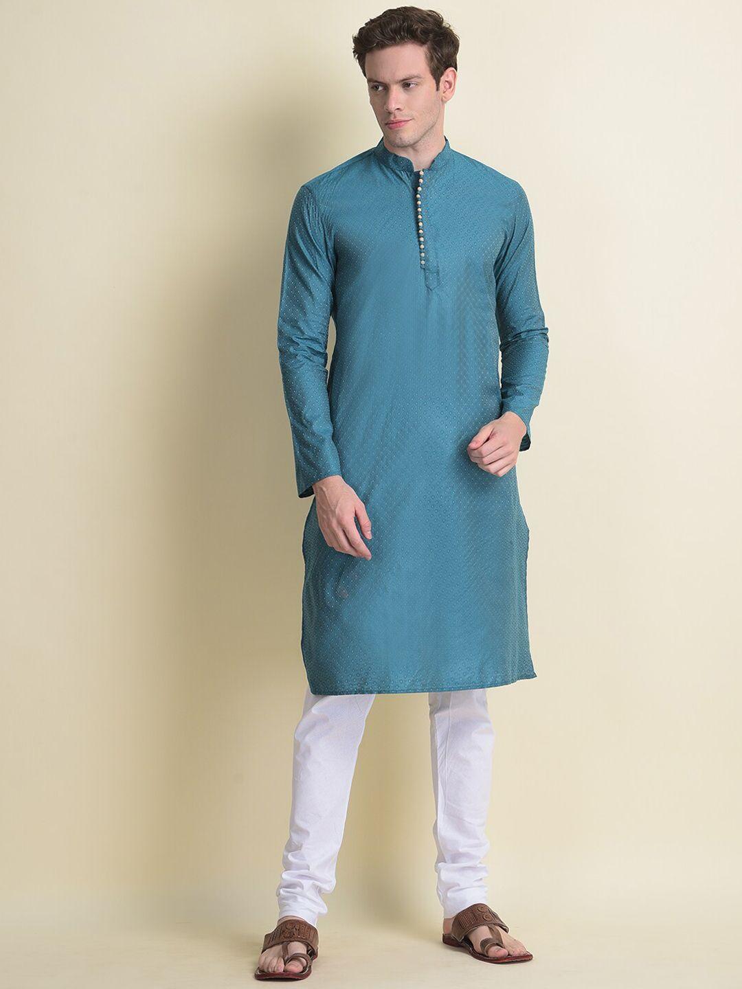 namaskar-men-green-printed-cotton-kurta