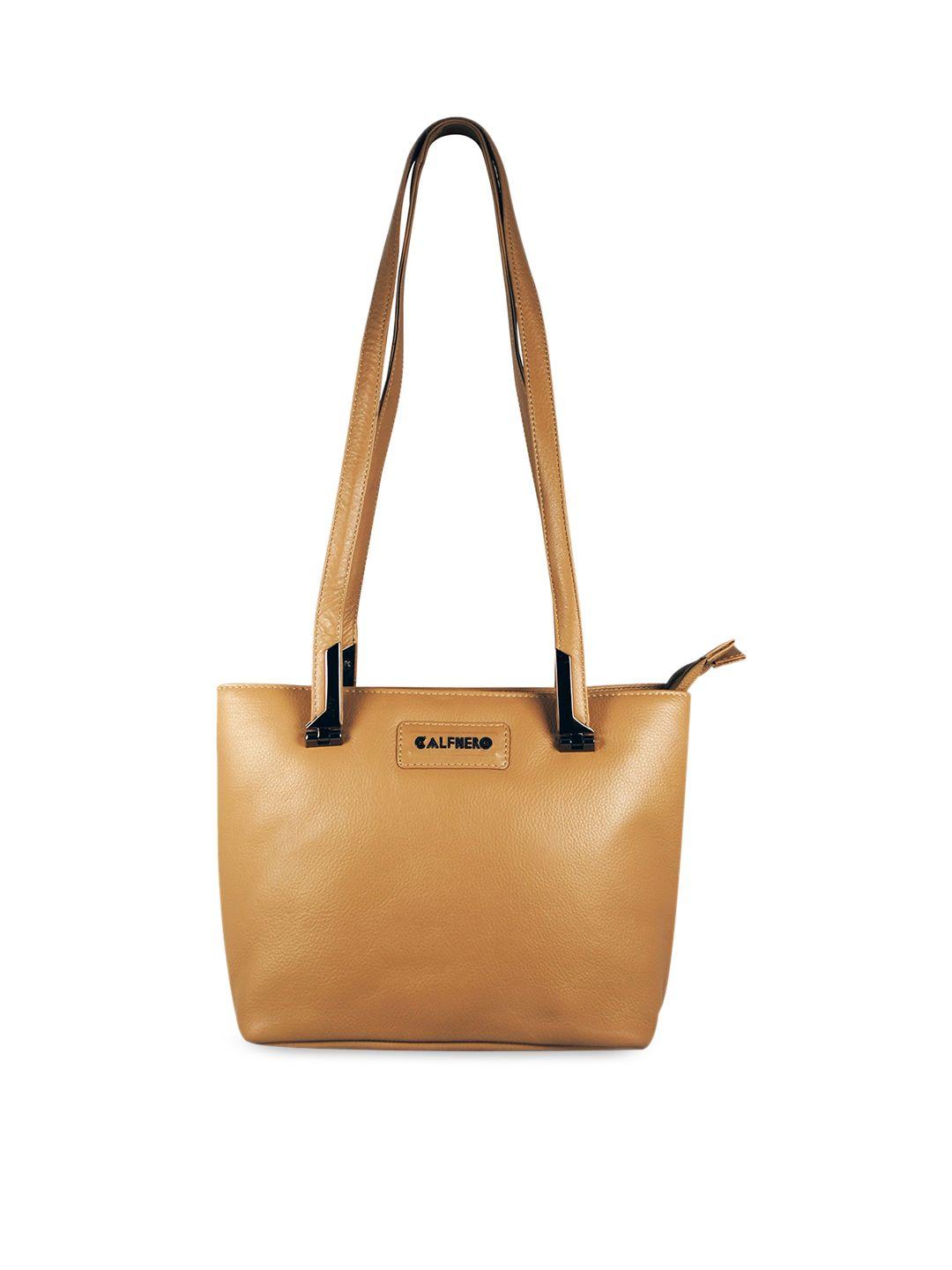 calfnero-women-beige-leather-structured-shoulder-bag