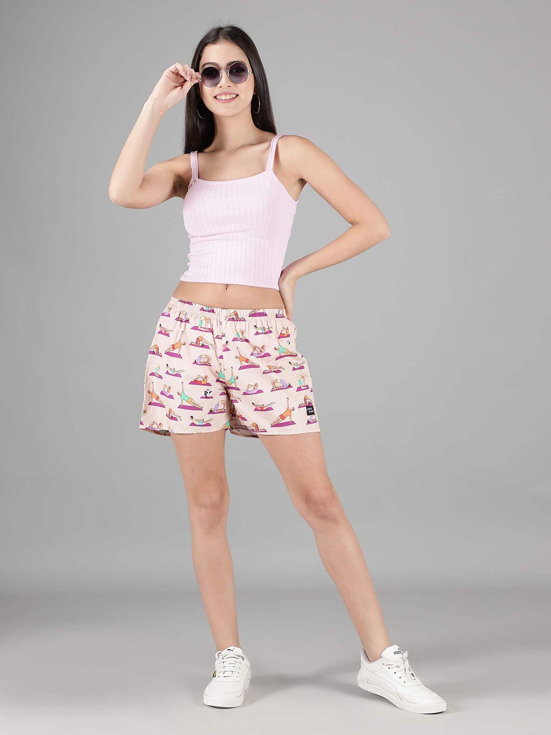 what's-down-women-beige-printed-lounge-shorts