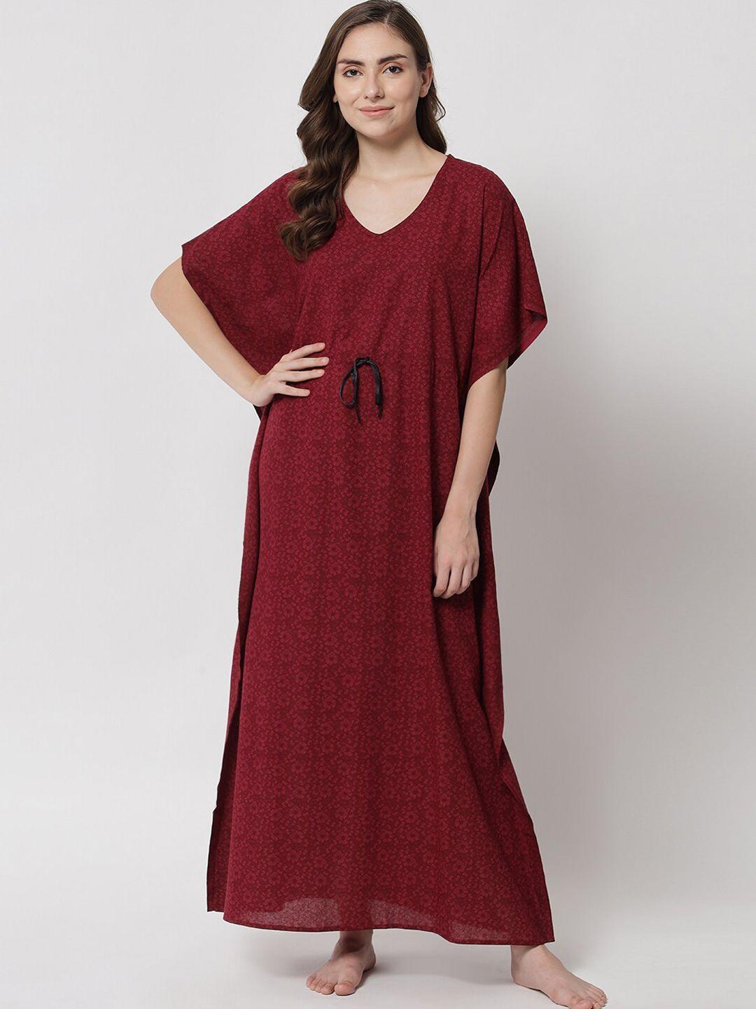 klamotten-women-maroon-printed-maxi-nightdress