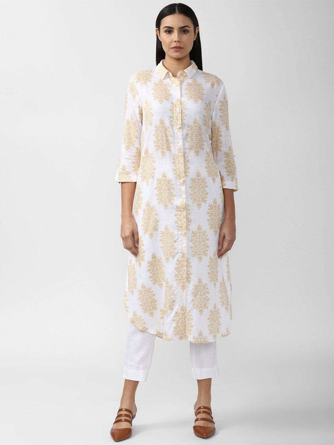 van-heusen-woman-white-&-gold-toned-viscose-rayon-shirt-collar-printed-tunic