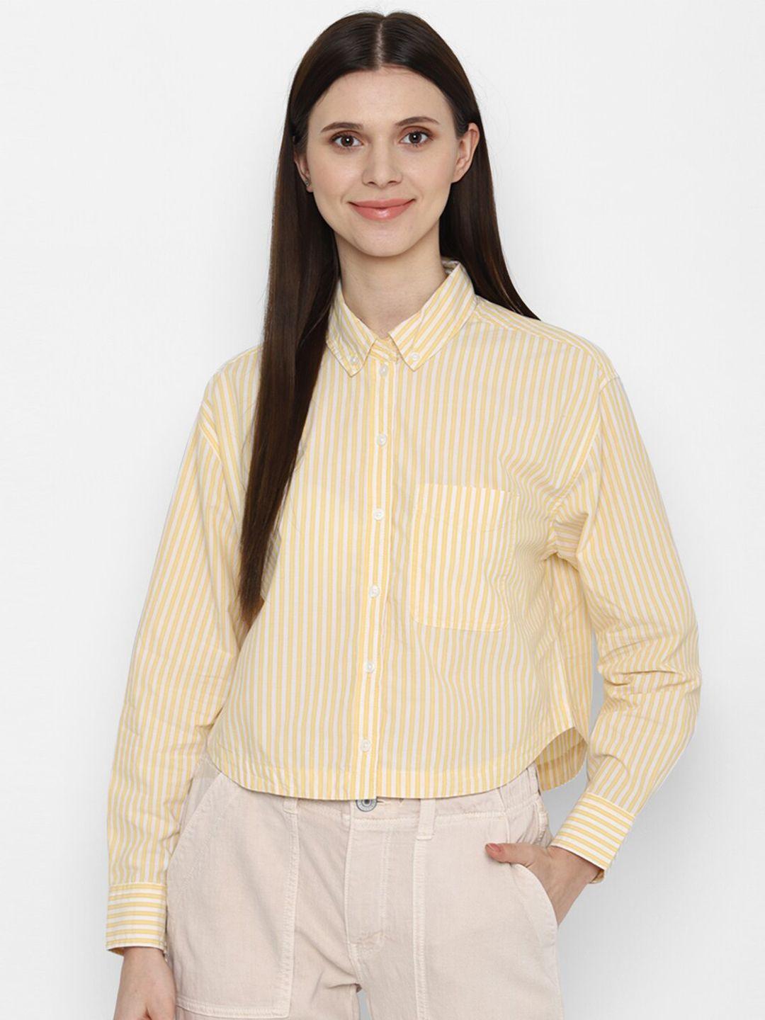 american-eagle-outfitters-women-yellow-striped-pure-cotton-casual-shirt