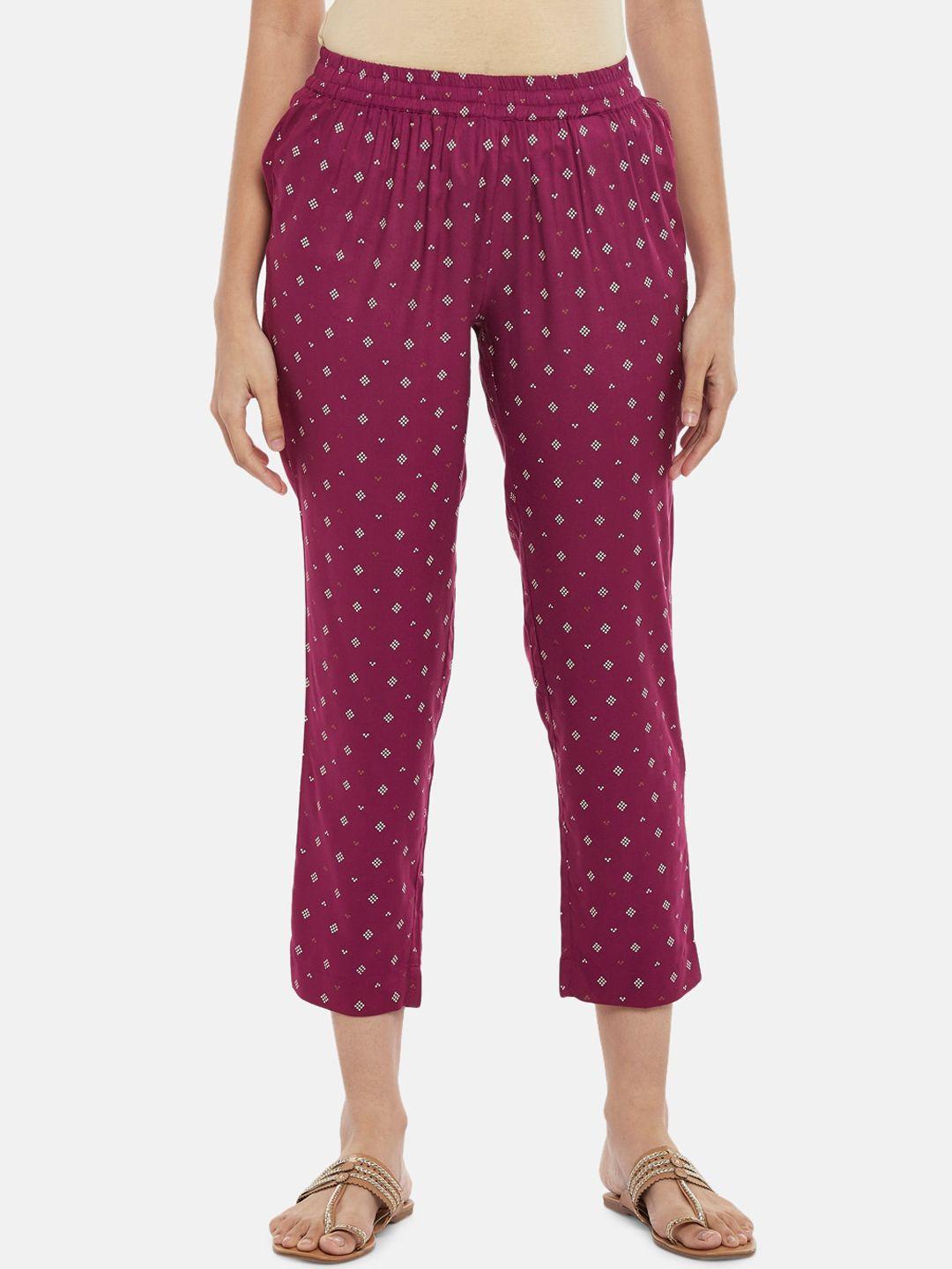 rangmanch-by-pantaloons-women-maroon-printed-cotton-regular-trouser
