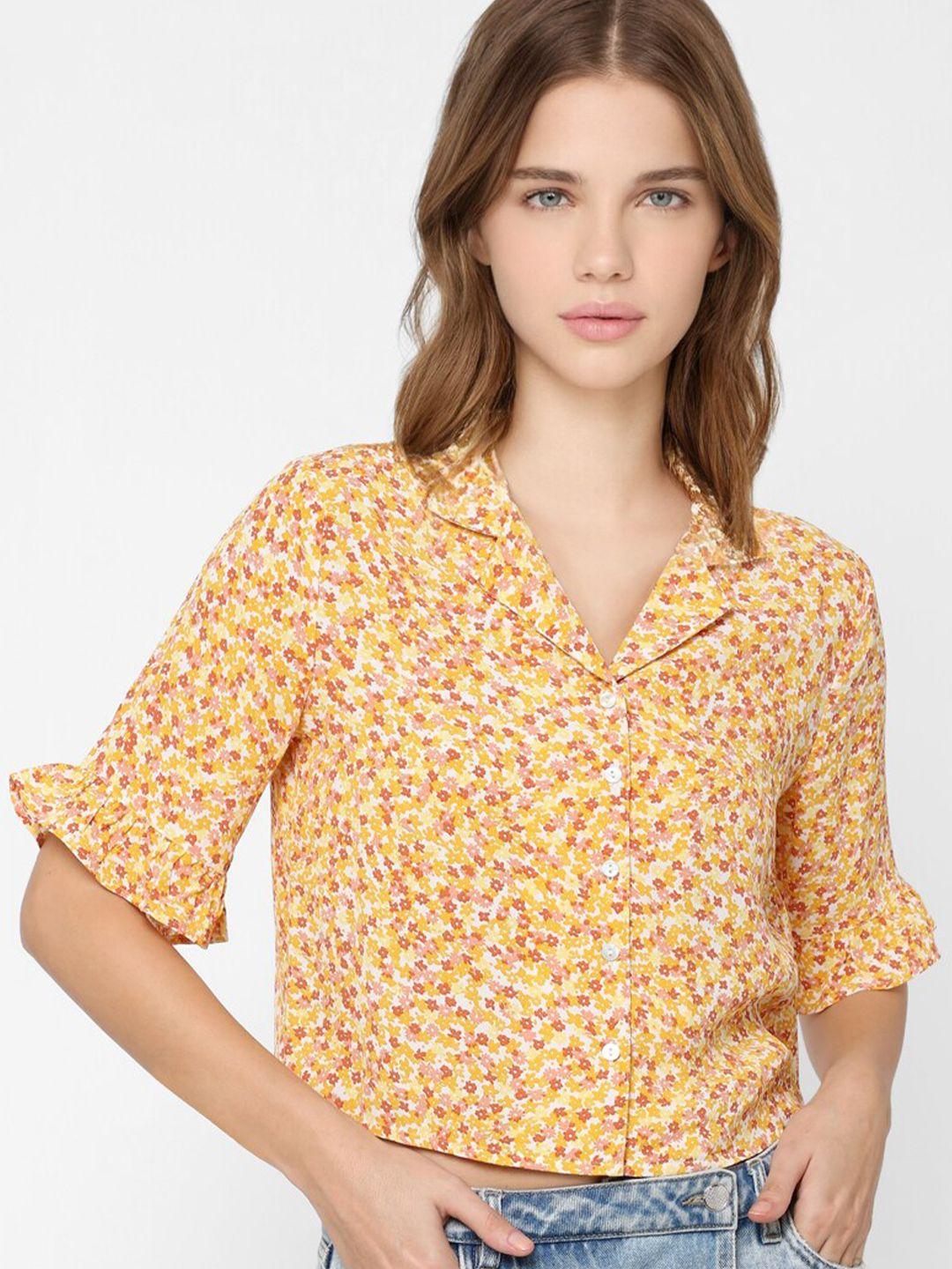 only-yellow-floral-print-shirt-style-crop-top
