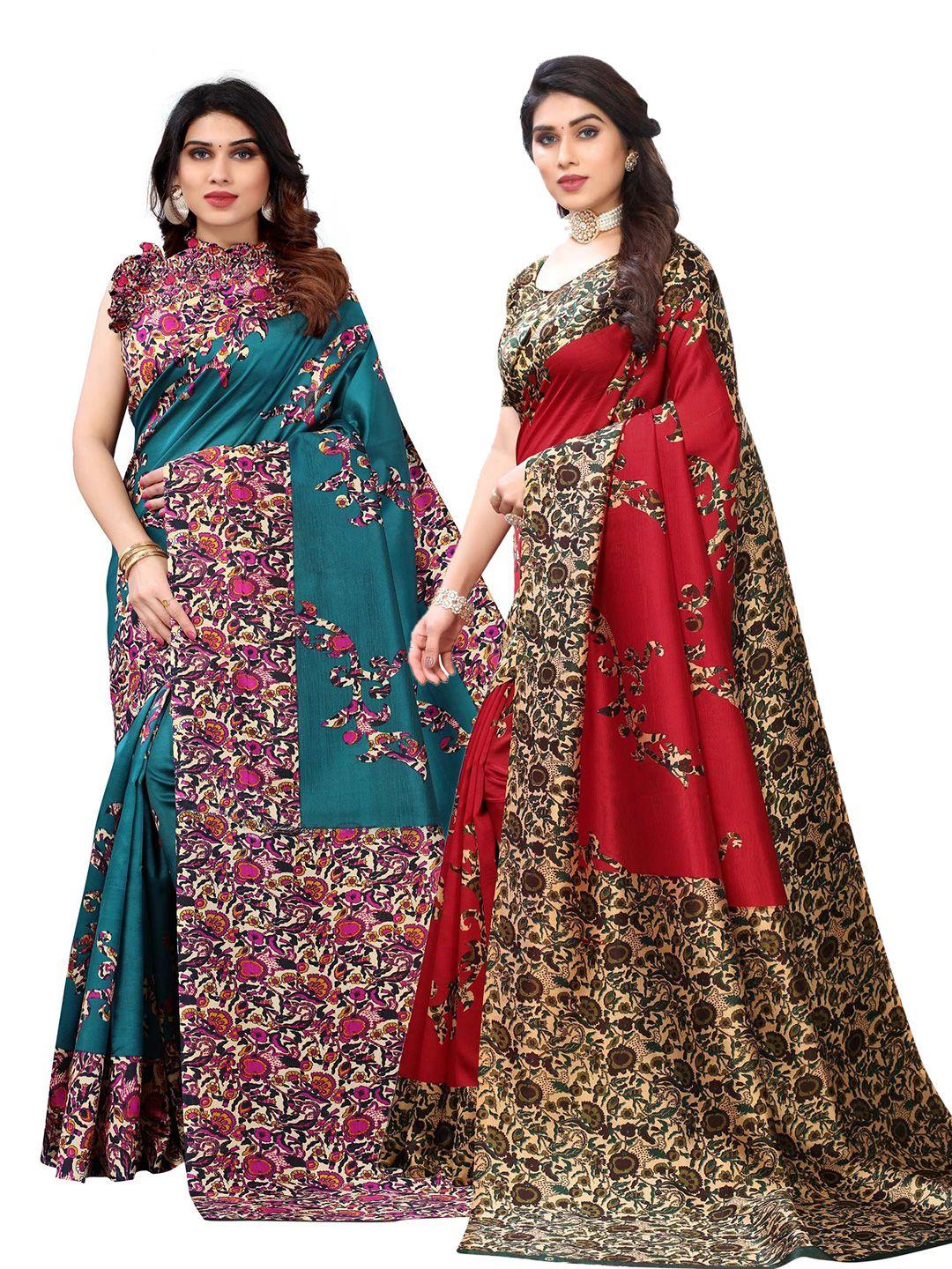 aadvika-teal-&-red-pack-of-2-floral-art-silk-mysore-silk-saree