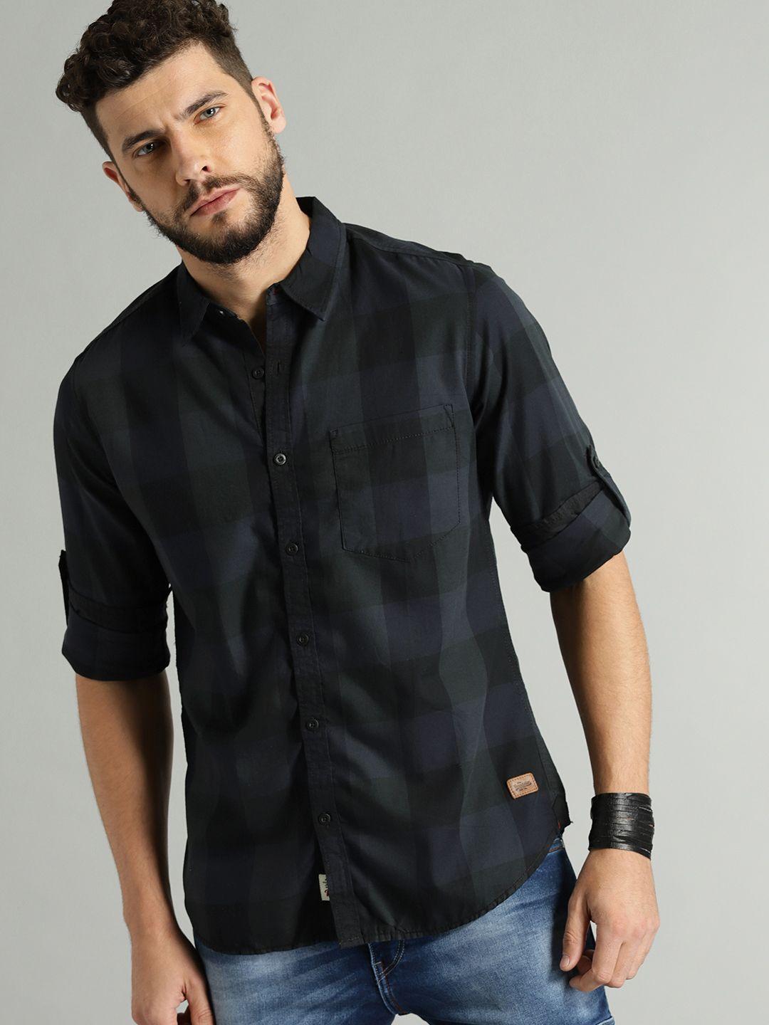 roadster-time-travlr-men-green-&-black-checked-sustainable-casual-shirt