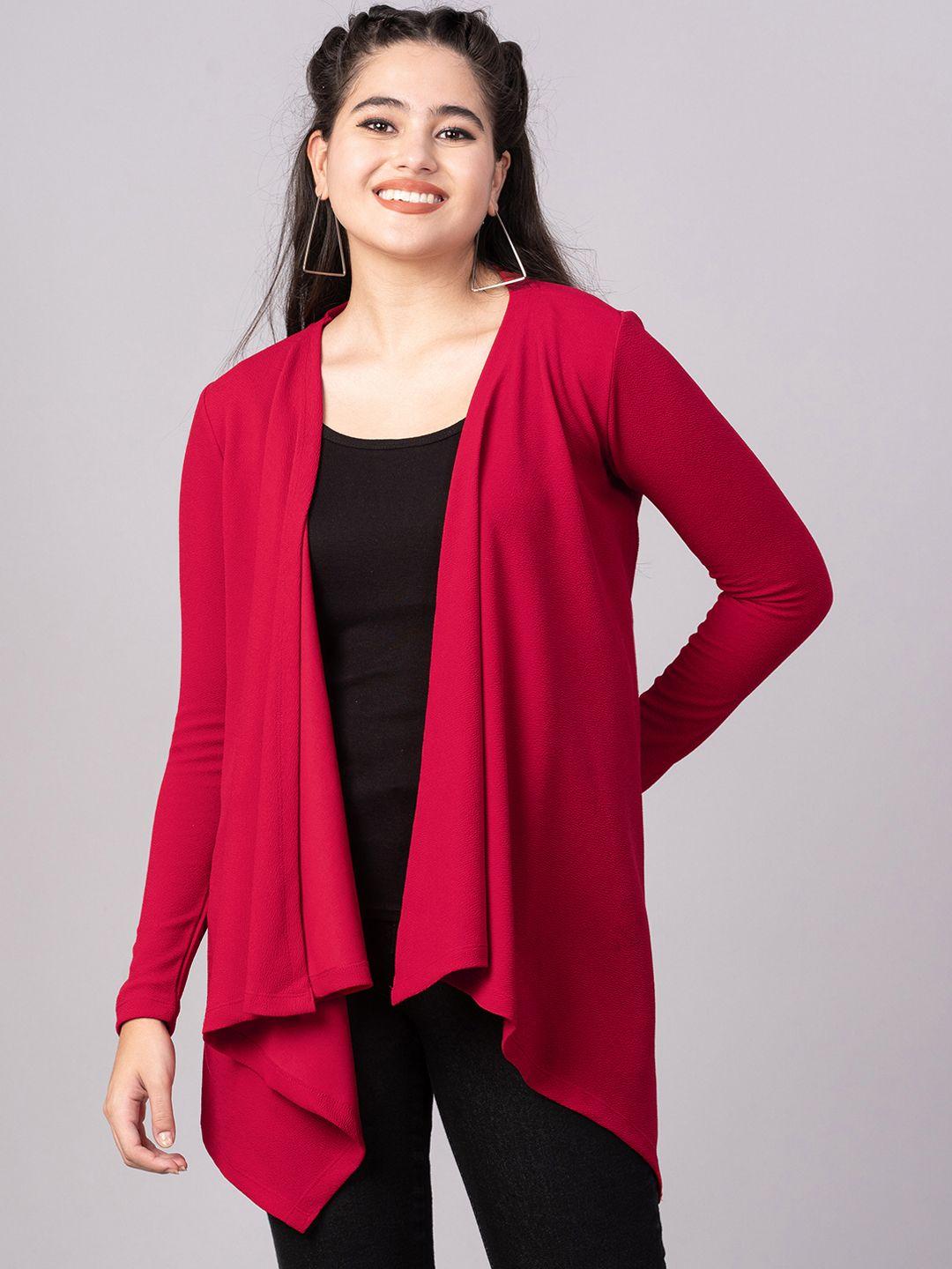 dressberry-women-red-solid-shawl-collar-shrug