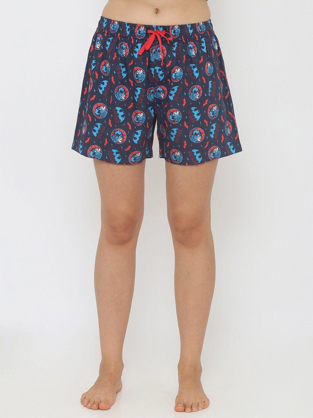 smugglerz-women-navy-blue-&-red-high-rise-printed-lounge-shorts