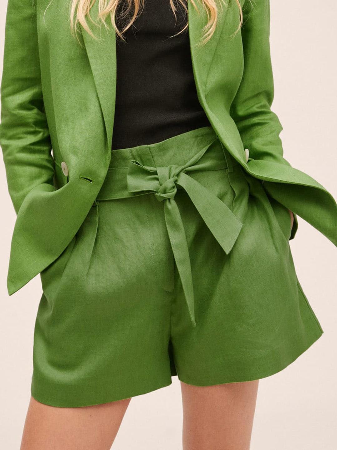 mango-women-olive-green-paper-bag-fit-fit-high-rise-linen-shorts