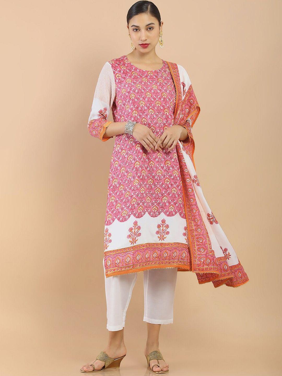 soch-women-pink-floral-print-gotta-patti-kurta-set
