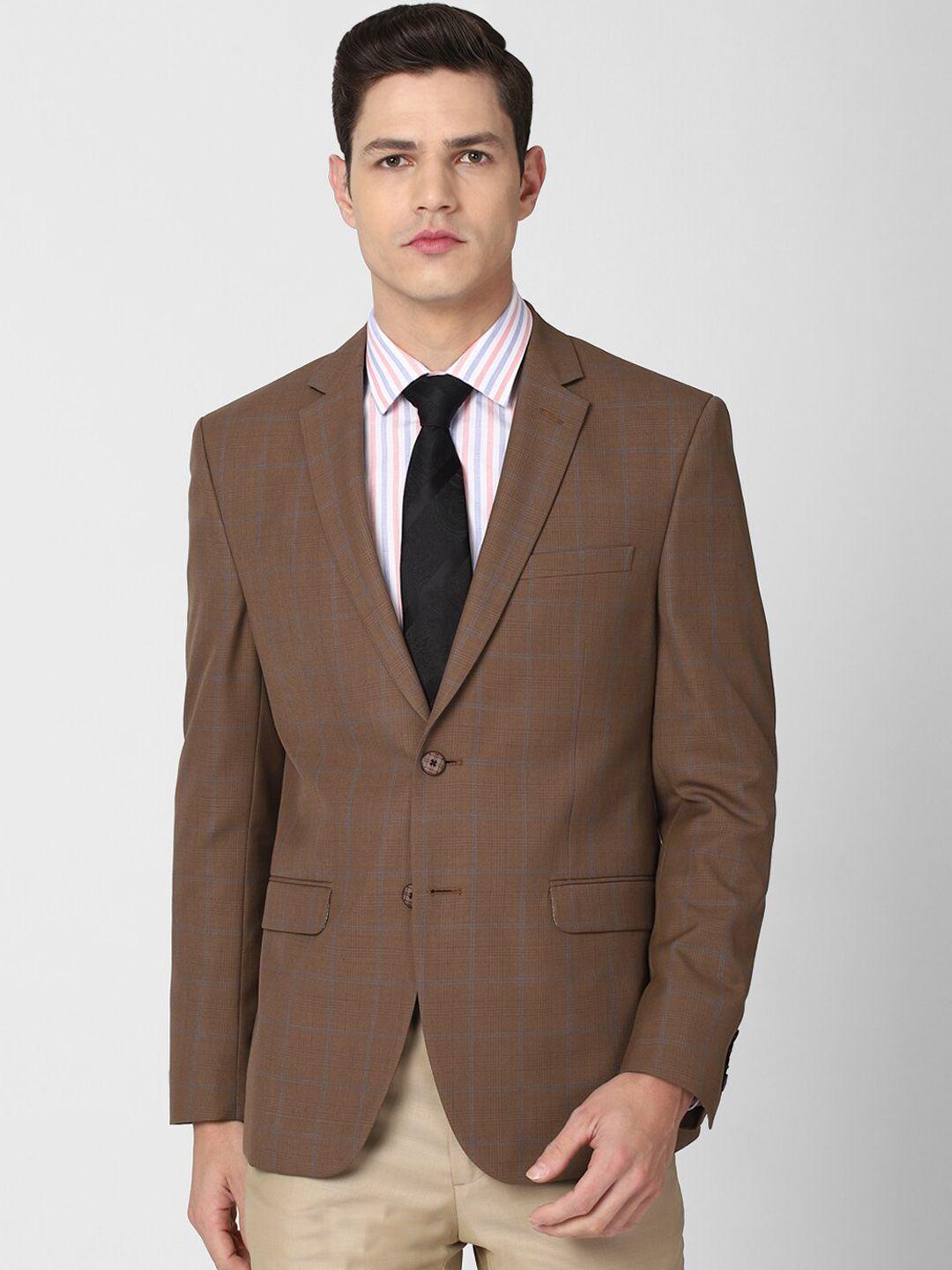 van-heusen-men-brown-checked-slim-fit-single-breasted-formal-blazer