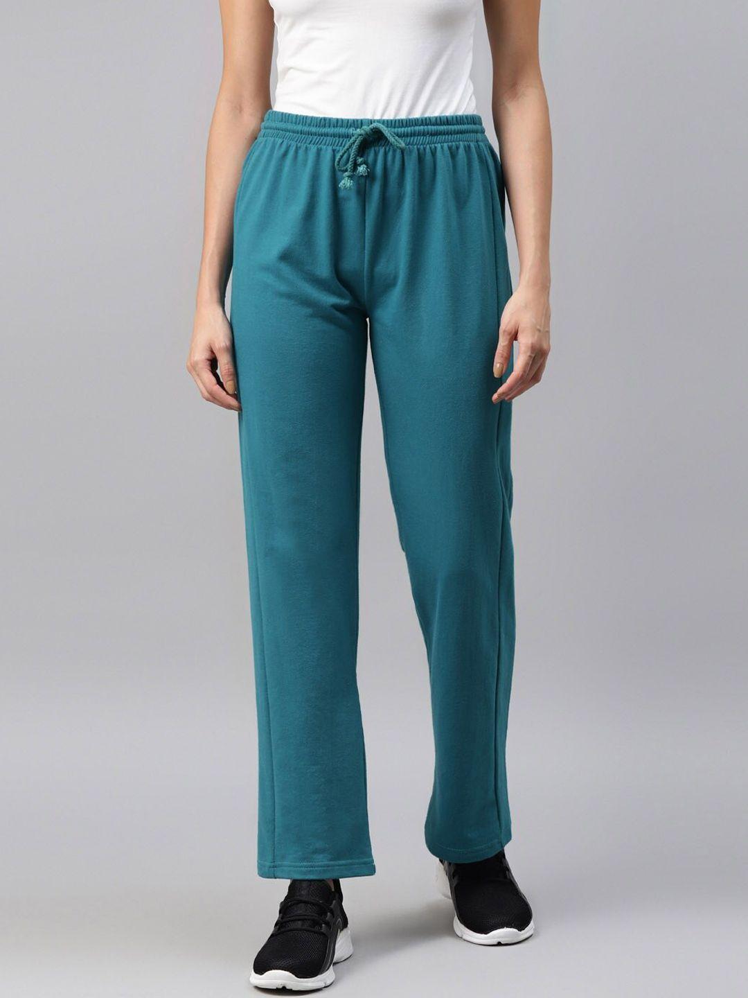 laabha-women-turquoise-blue-solid-track-pant