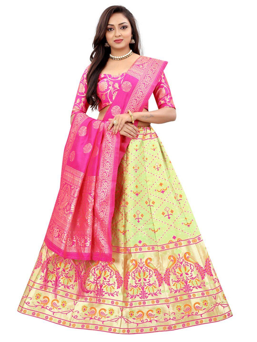 xenilla-green-&-pink-embroidered-semi-stitched-lehenga-&-blouse-with-dupatta