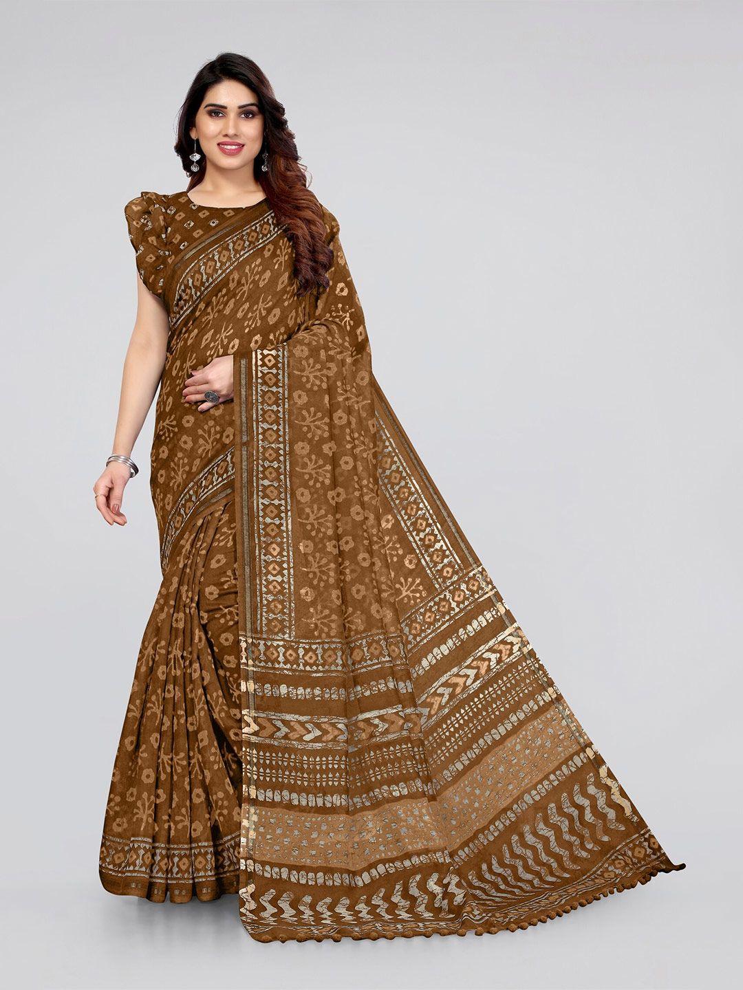 mirchi-fashion-brown-&-cream-coloured-batik-cotton-blend-saree