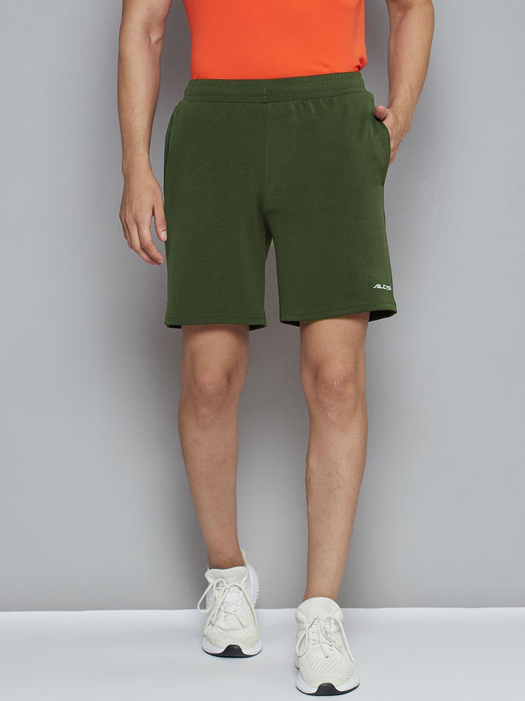 alcis-men-olive-green-solid-slim-fit-sports-shorts