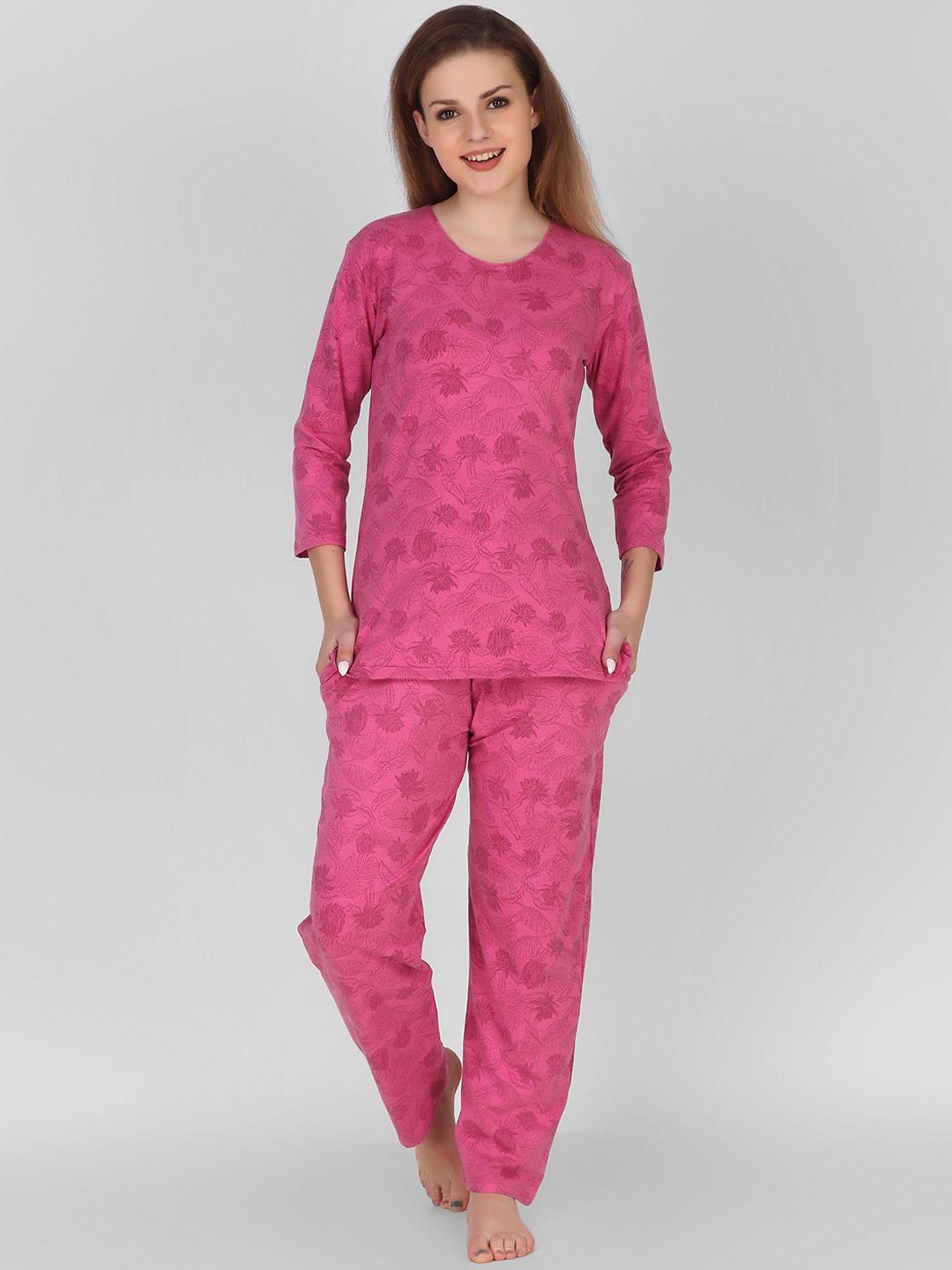 keepfit-women-pink-printed-night-suit