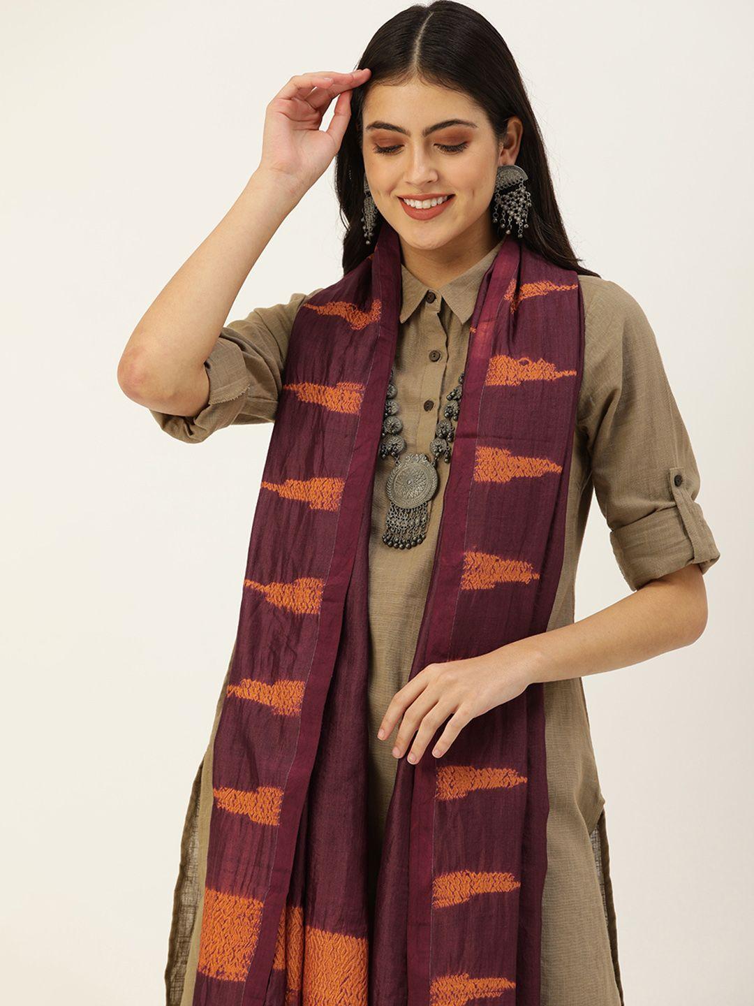 arteastri-burgundy-&-orange-woven-design-pure-silk-shibori-dupatta