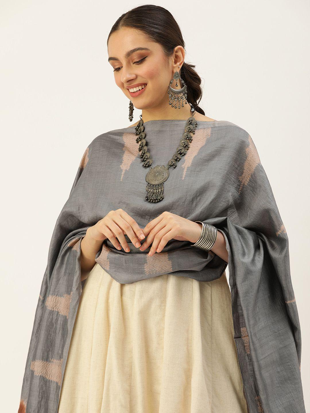 arteastri-grey-&-brown-woven-design-pure-silk-shibori-dupatta