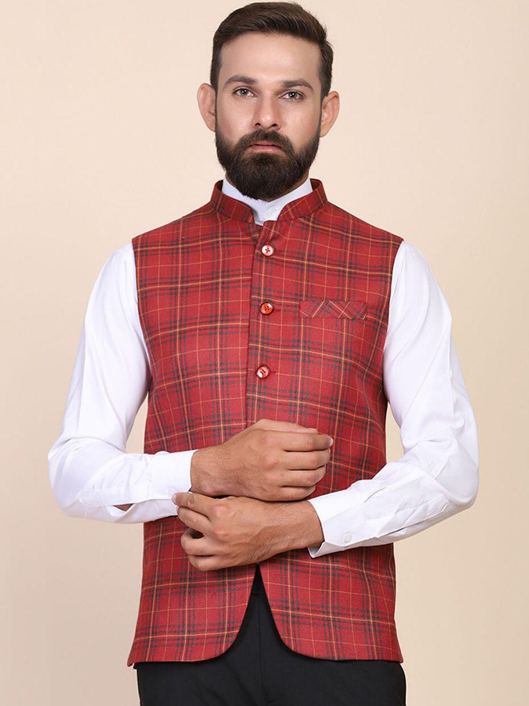 tahvo-men-red-checked-nehru-jacket