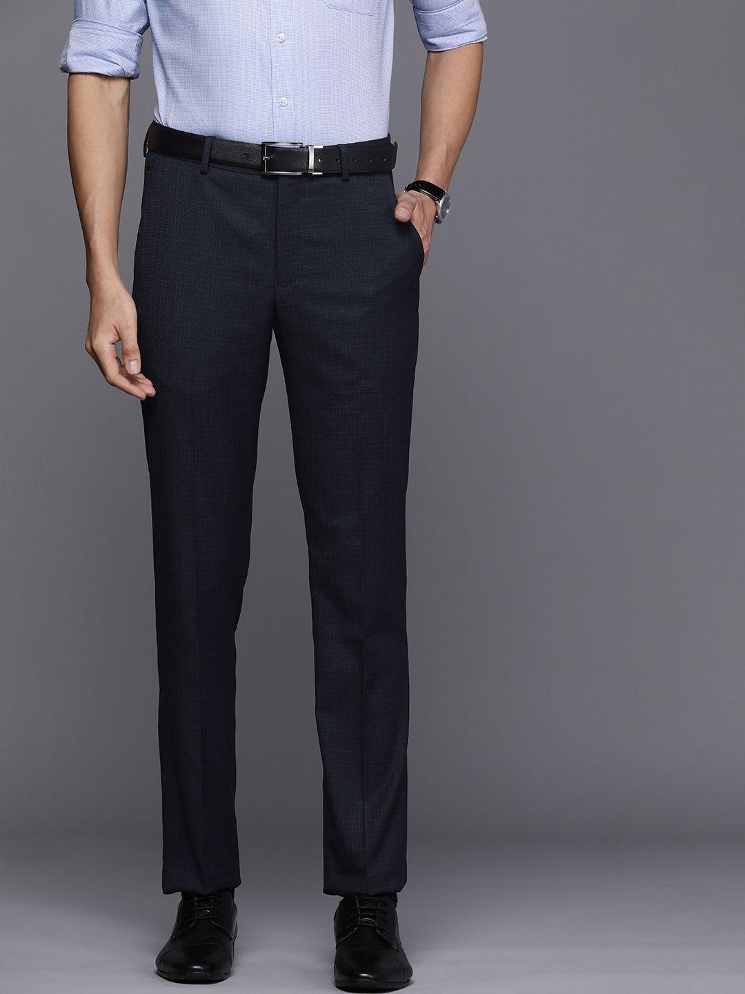 louis-philippe-men-navy-blue-checked-slim-fit-trousers