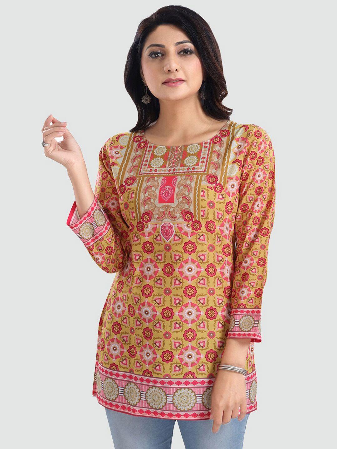 saree-swarg-yellow-&-pink-ethnic-motifs-printed-kurti