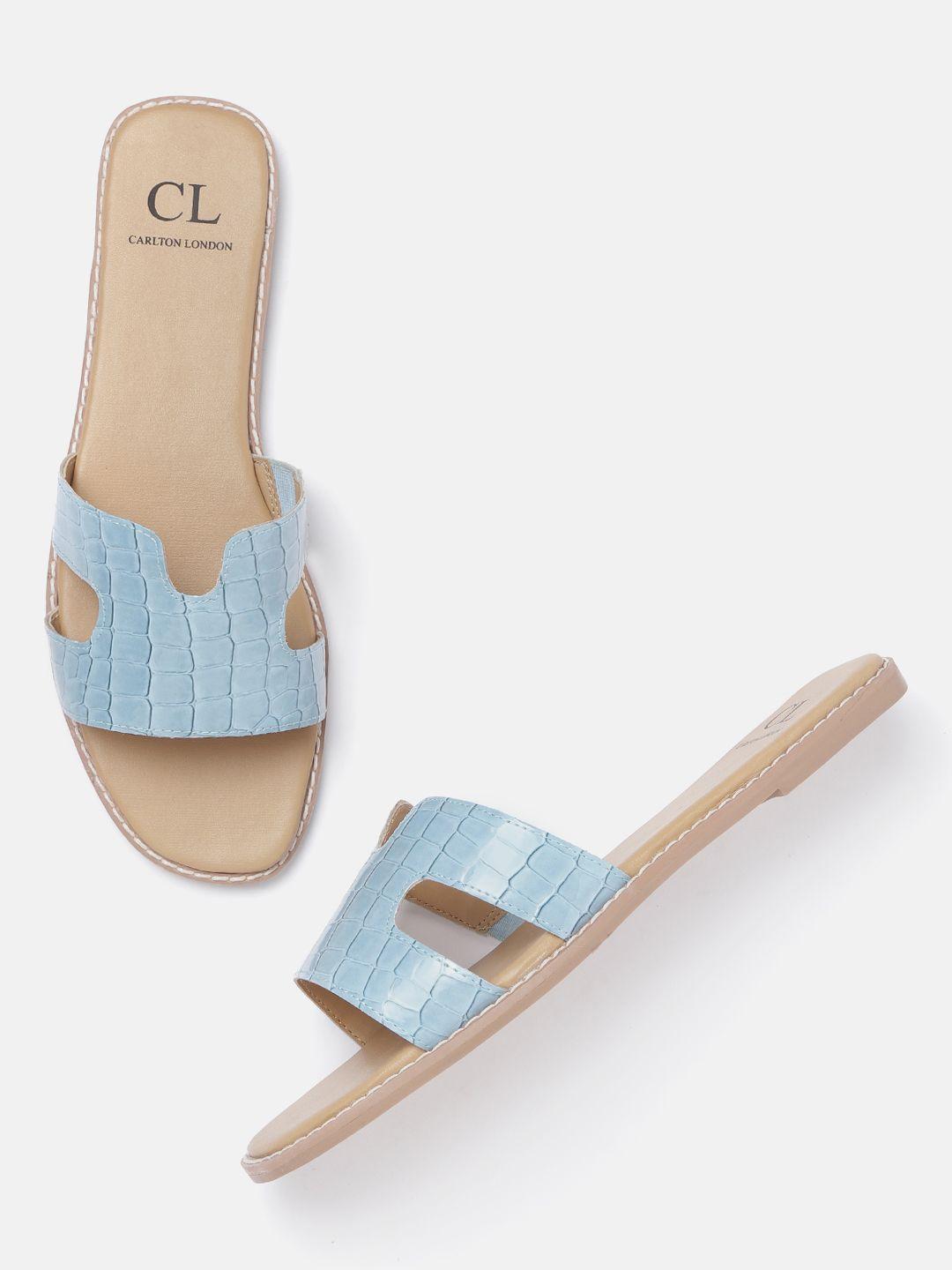 carlton-london-women-blue-textured-open-toe-flats