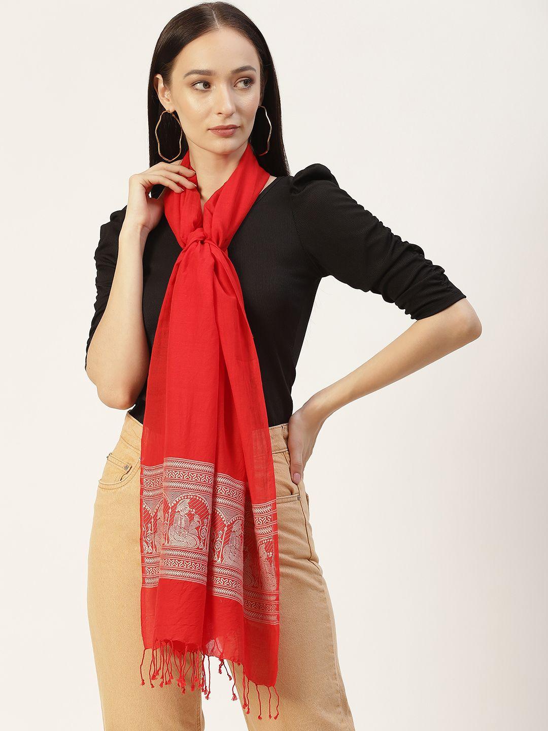 arteastri-women-red-ethnic-motifs-woven-design-pure-cotton-baluchari-stole