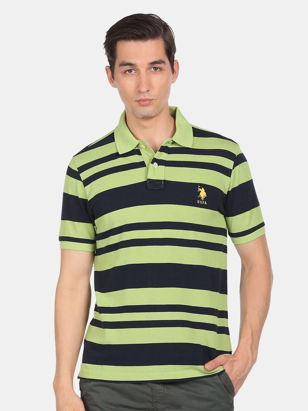 u-s-polo-assn-men-green-striped-polo-collar-applique-t-shirt