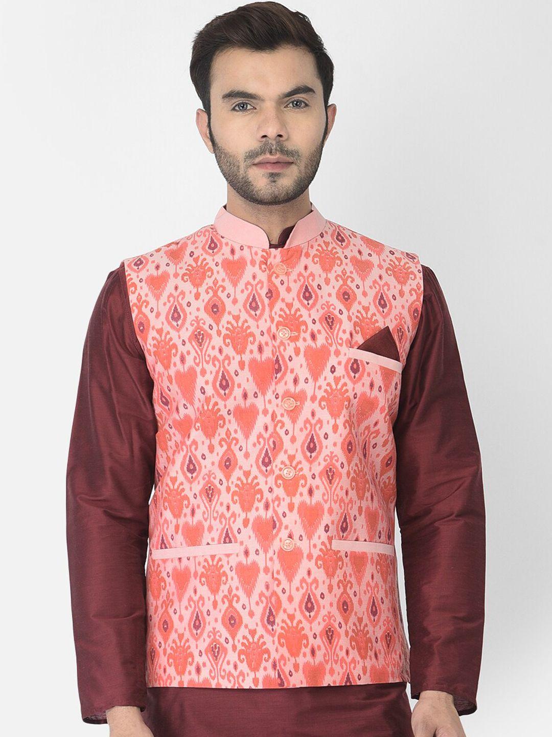 deyann-men-peach-colored-printed-woven-nehru-jackets