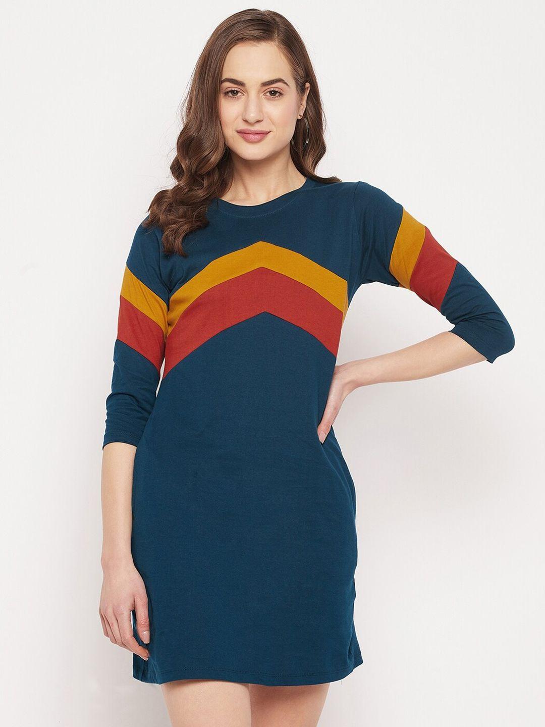 jhankhi-blue-striped-round-neck-sheath-dress