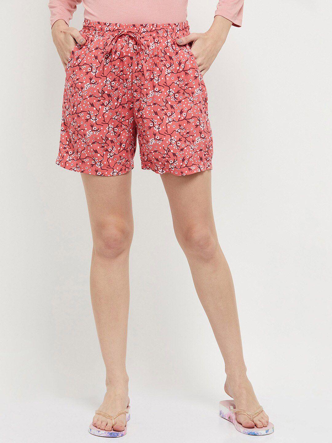 max-women-peach-coloured-&-white-printed-lounge-shorts