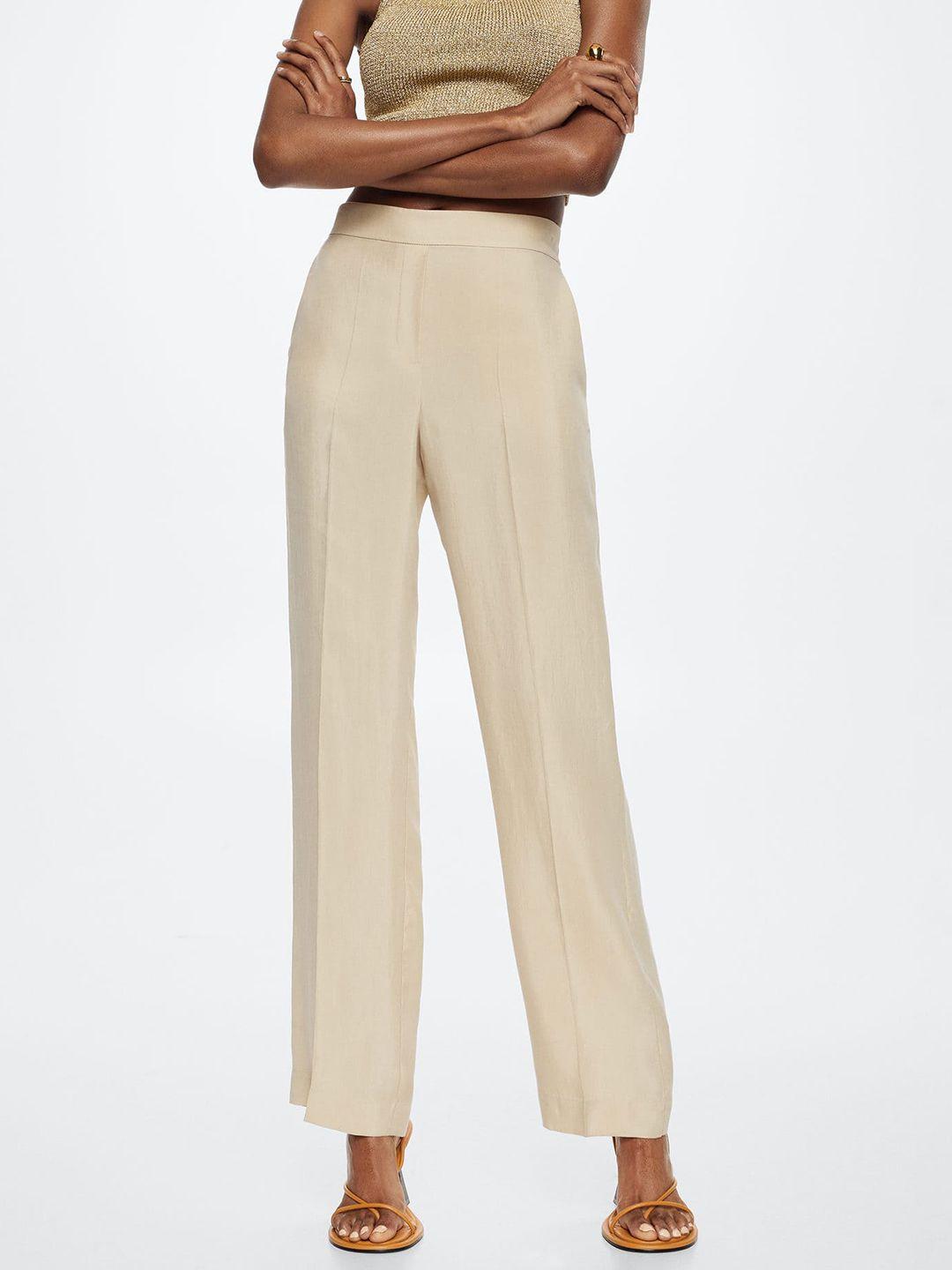 mango-women-beige-solid-trousers