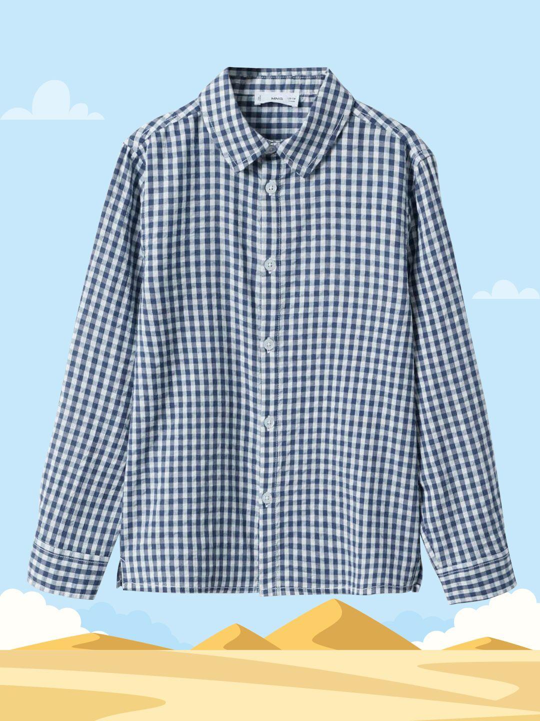 mango-kids-boys-white-&-blue-gingham-checked-casual-shirt