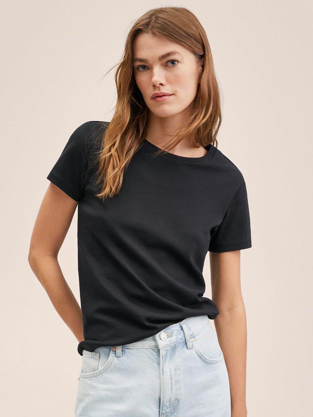 mango-women-black-solid-pure-cotton-t-shirt
