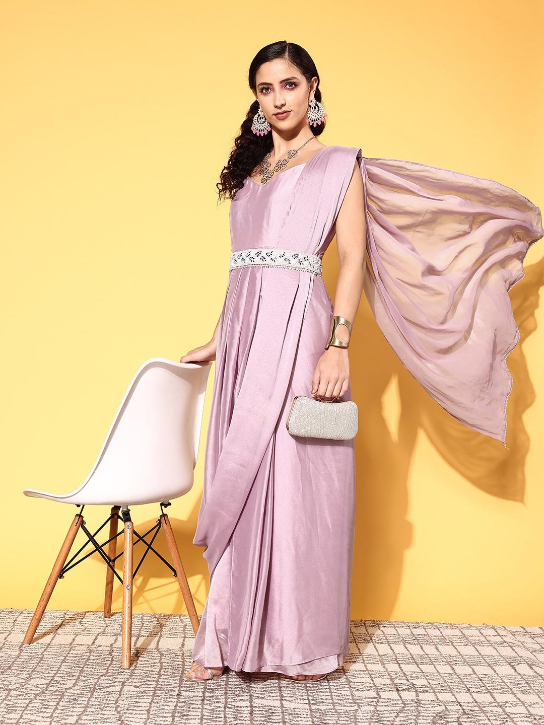 inddus-women-attractive-lavender-solid-draped-luxe-dress
