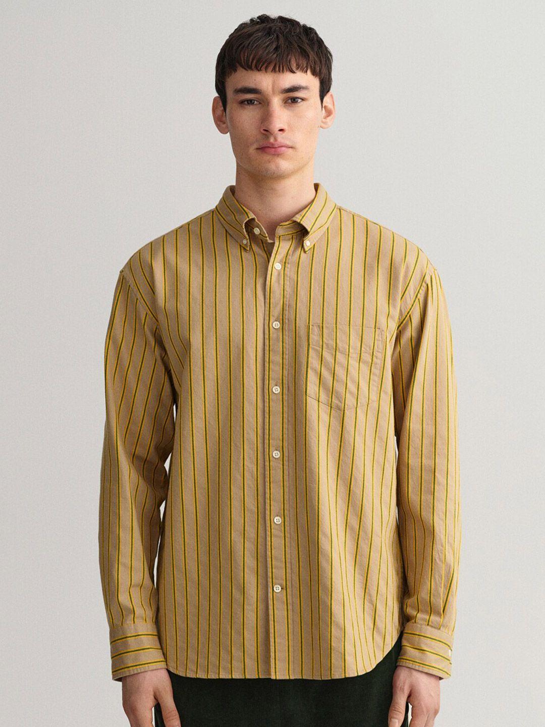 gant-men-khaki-classic-boxy-striped-casual-shirt