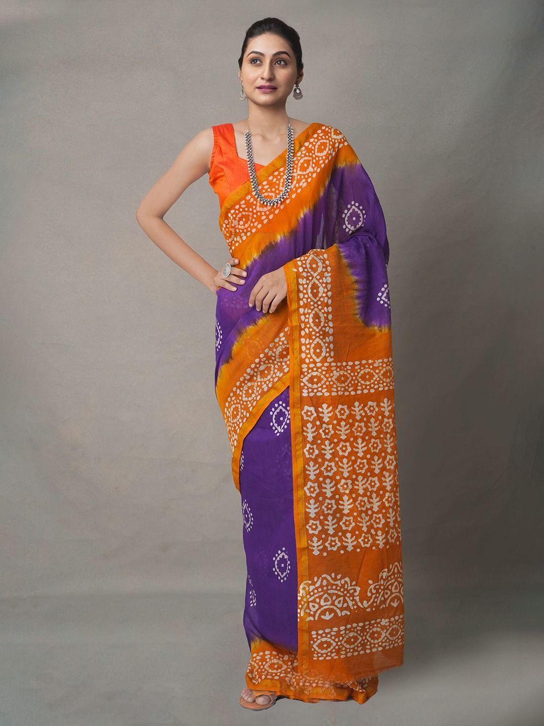unnati-silks-blue-&-orange-batik-pure-cotton-kota-saree