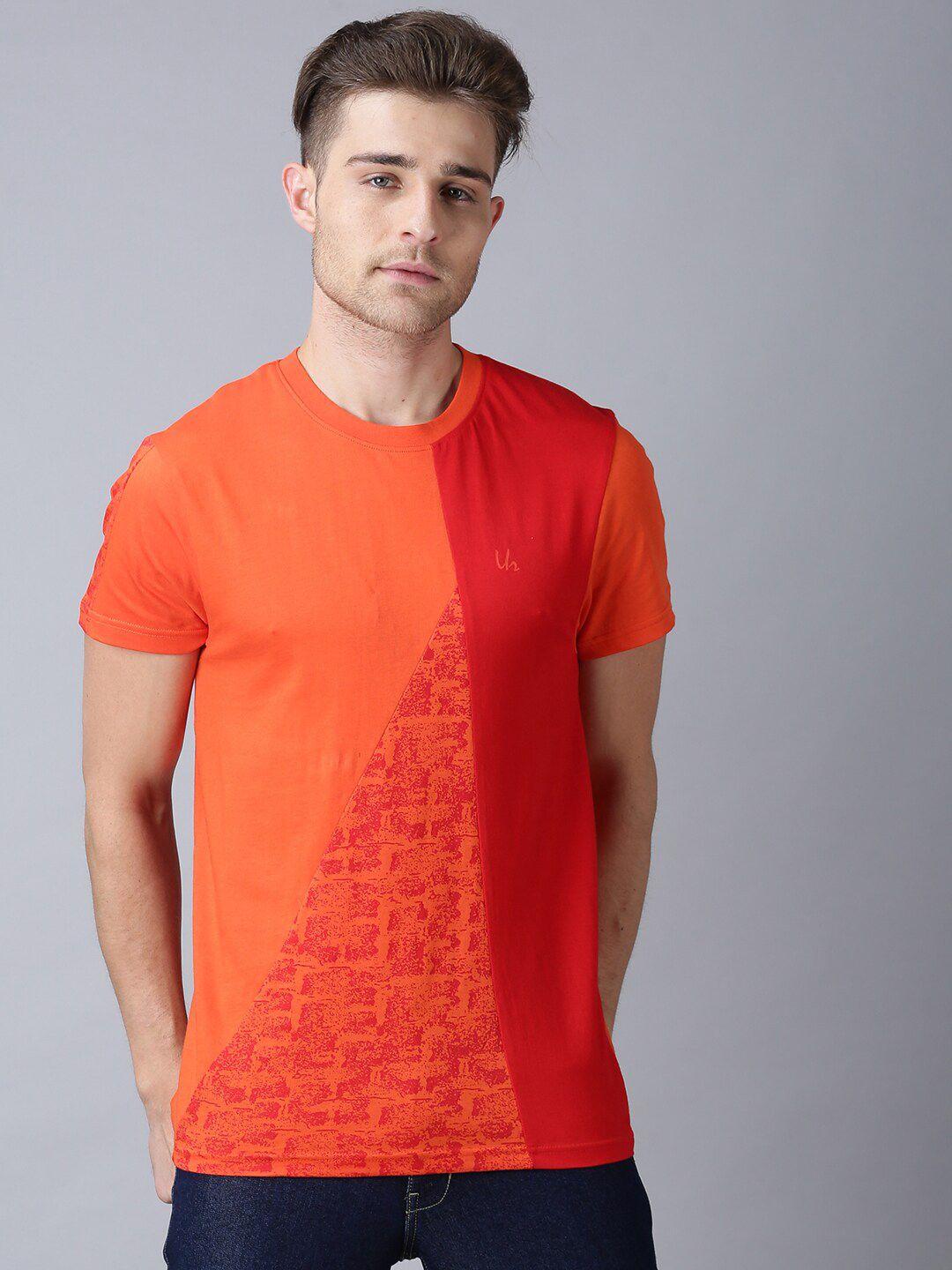 urgear-men-orange-typography-printed-raw-edge-t-shirt