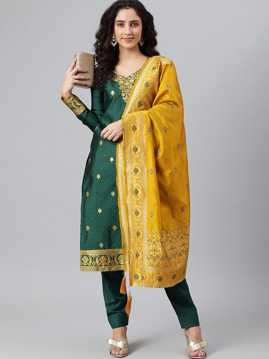 lilots-green-&-gold-toned-unstitched-dress-material