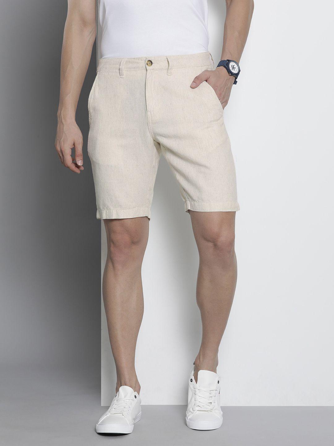 nautica-men-beige-self-design-slim-fit-cotton-linen-regular-shorts