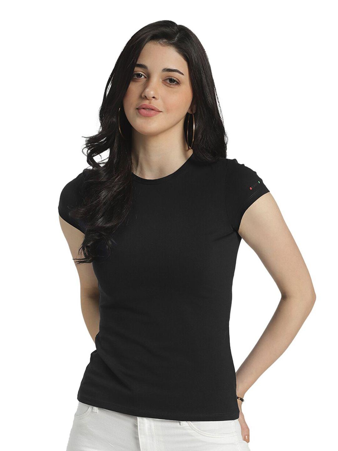 edrio-women-black-extended-sleeves-t-shirt