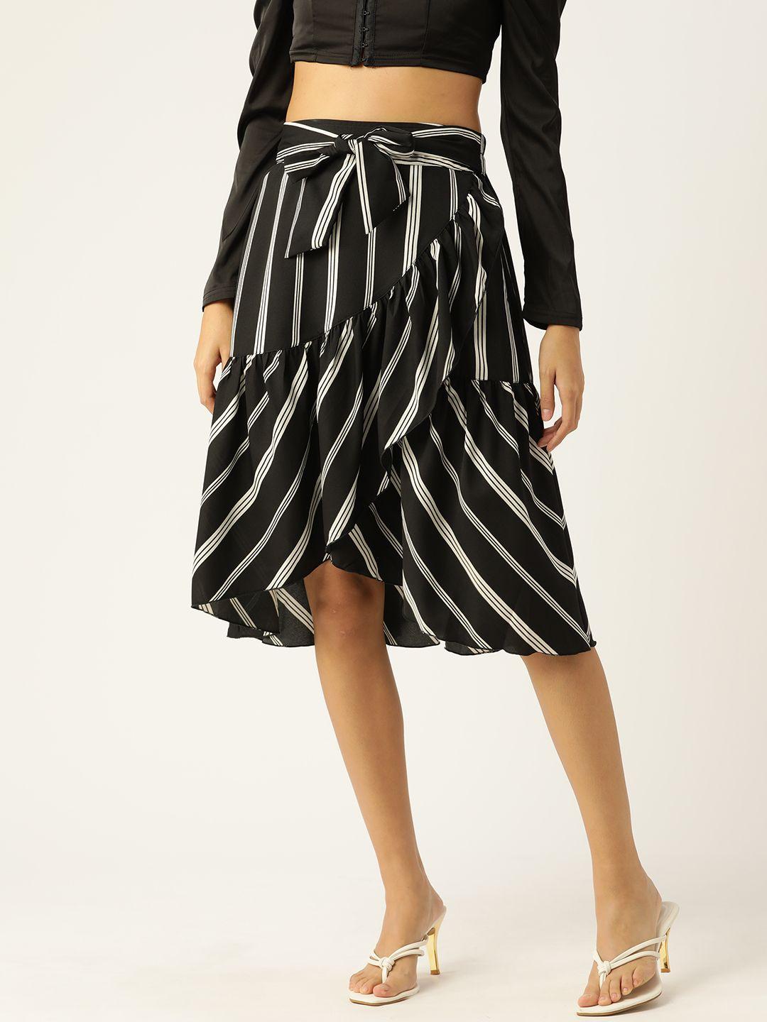 antheaa-women-black-&-white-striped-frilled-wrap-skirt