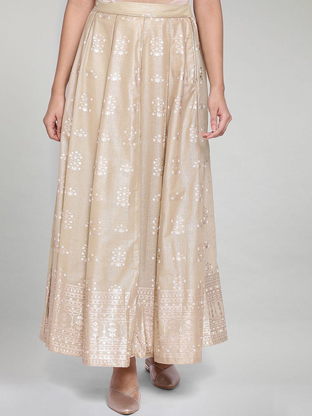 w-women-golden-floral-printed-flared-maxi-skirts