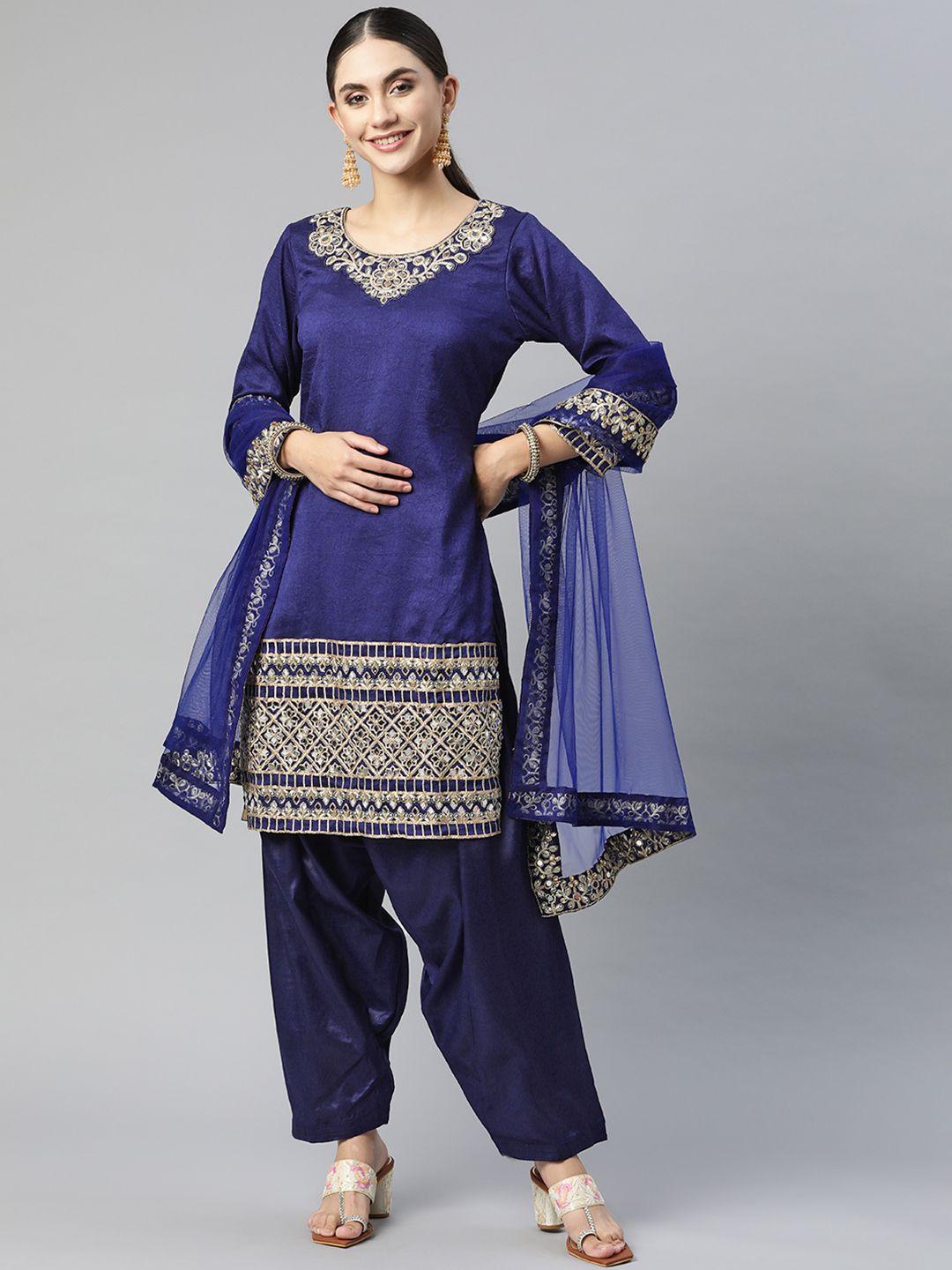 readiprint-fashions-navy-blue-embroidered-art-silk-semi-stitched-dress-material